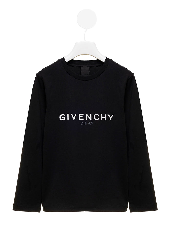 Logo Printed Black Cotton T-Shirt Boy Givenchy Kids Jersey