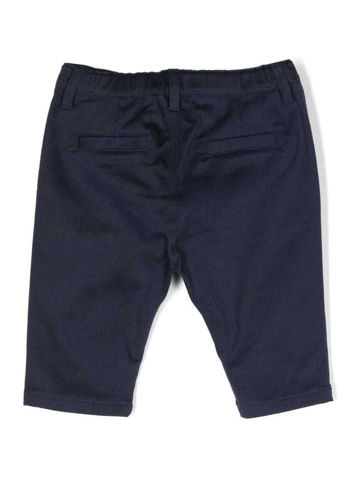 Blue Pants With Contrasting Teddy Bear Patch And Buttoned Fastening Cotton Baby Blu Elastane Trousers