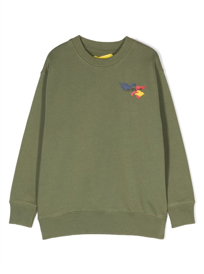 Green Long-Sleeved Sweatshirt With Arrow Camouflage Motif Cotton Boy Black Sweatshirts