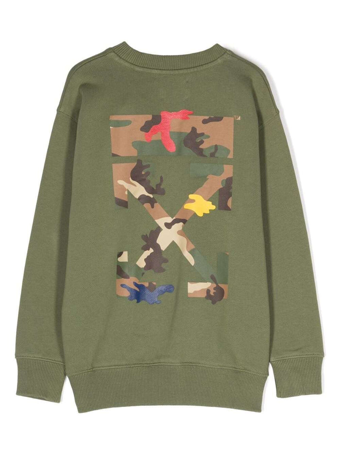 Green Long-Sleeved Sweatshirt With Arrow Camouflage Motif Cotton Boy Black Sweatshirts