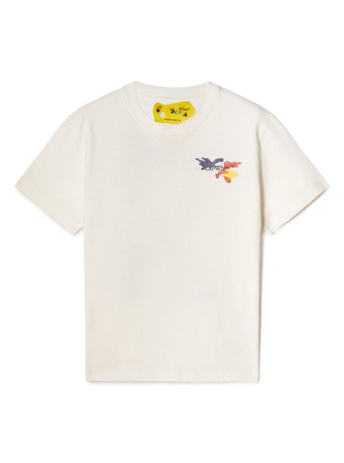 White Short-Sleeved T-Shirt With Arrow Camouflage Motif Cotton Boy Tshirts And Polo Shirts