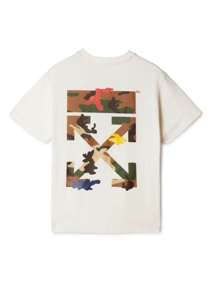 White Short-Sleeved T-Shirt With Arrow Camouflage Motif Cotton Boy Tshirts And Polo Shirts