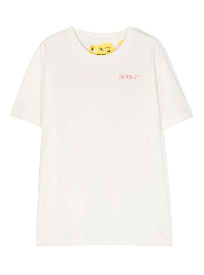 White Short-Sleeved T-Shirt With Logo And Contrasting Arrow Motif Cotton Girl Tshirts Polo Shirts