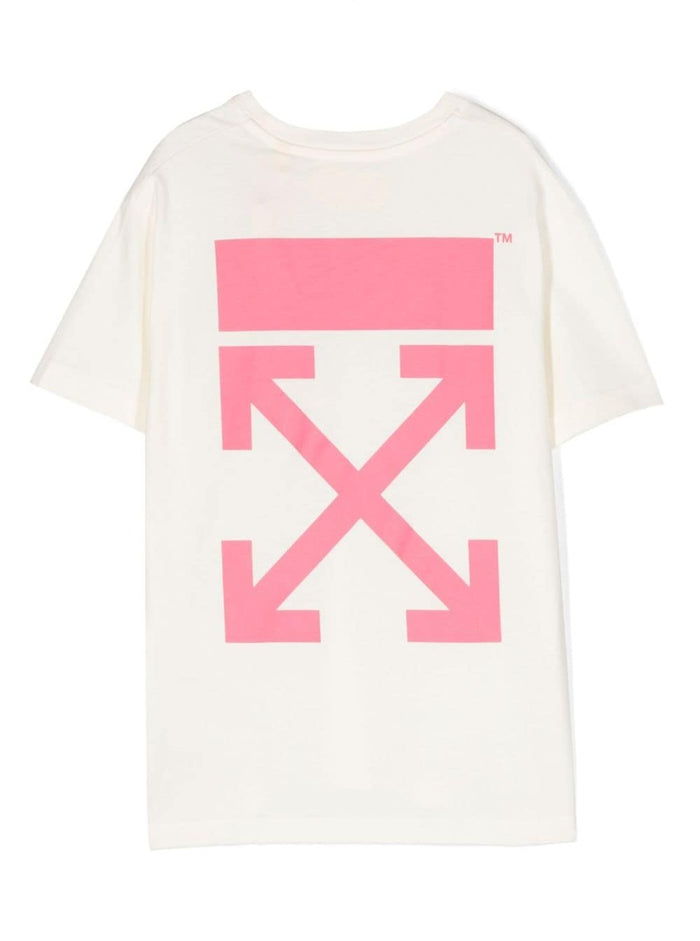 White Short-Sleeved T-Shirt With Logo And Contrasting Arrow Motif Cotton Girl Tshirts Polo Shirts