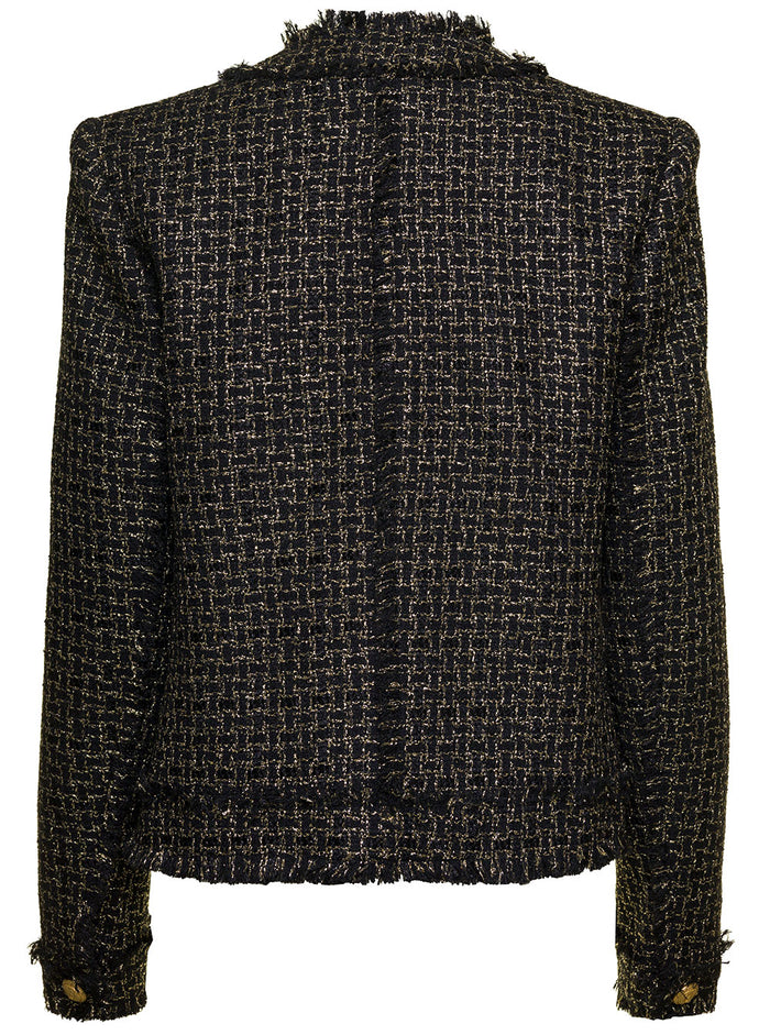 Black Jacket With Jewel Buttons Tweed Woman Blazers