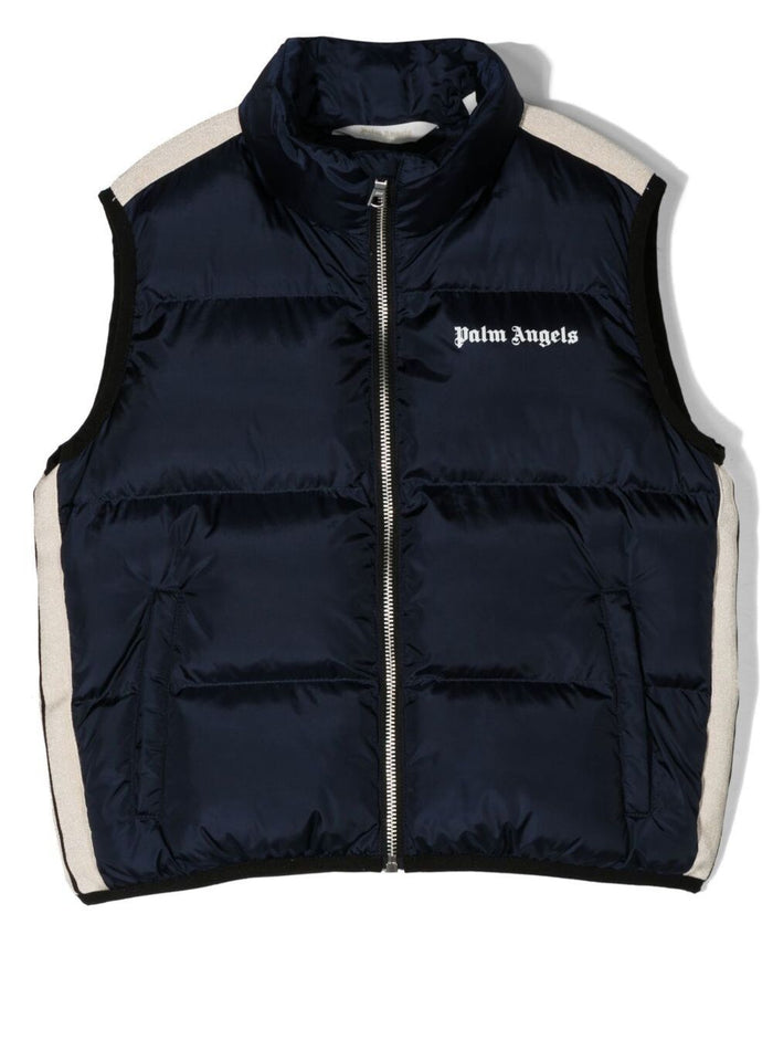 Palm Angel Kids Girls Blue Padded Gilet With Logo Blu Polyamde Down Jackets
