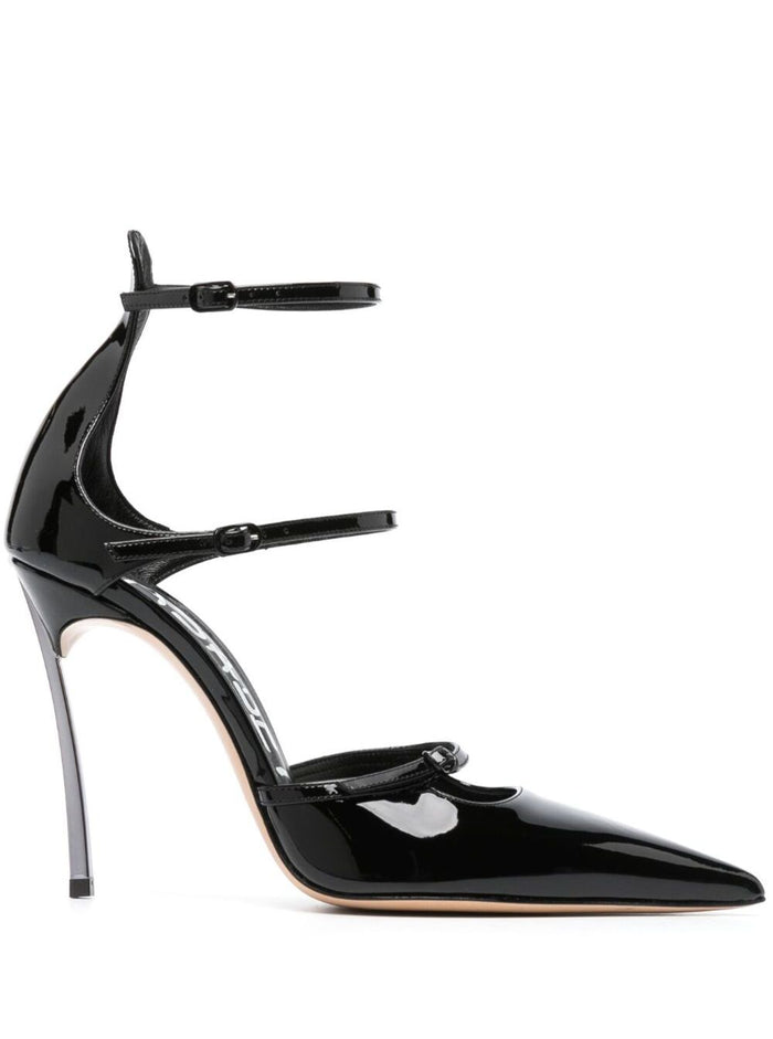 Rachel Black Pointed Pumps With Straps Patent Leather Woman Calf Heels