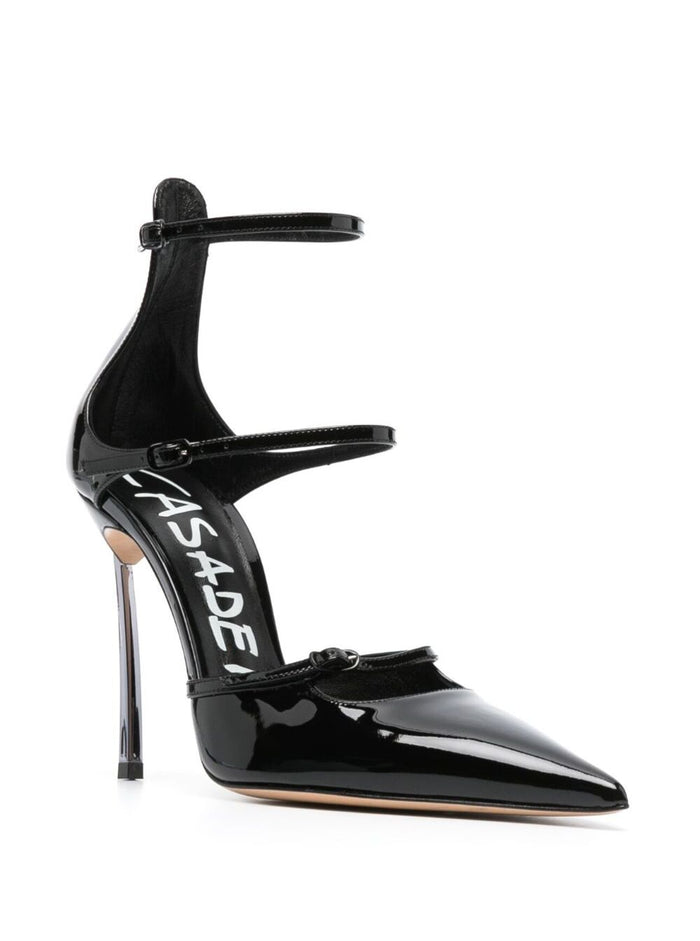 Rachel Black Pointed Pumps With Straps Patent Leather Woman Calf Heels