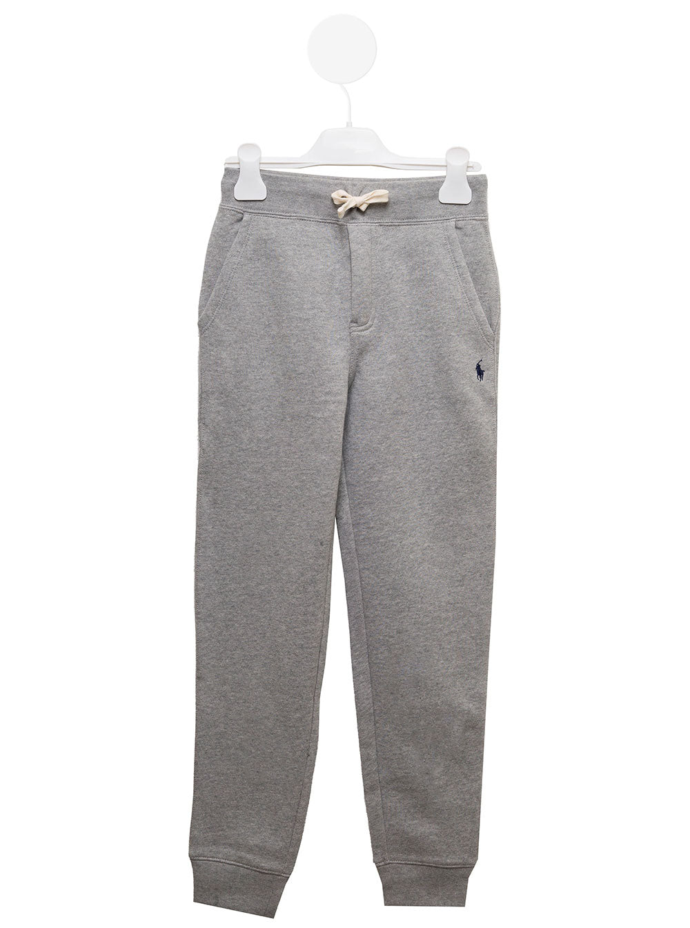 Grey Jogger Pants With Logo Embroidery And Drawstring Cotton Blend Boy Polyester Trousers