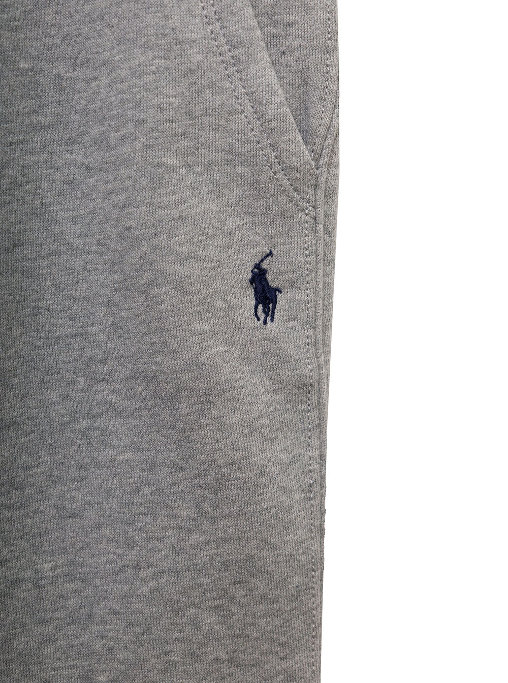 Grey Jogger Pants With Logo Embroidery And Drawstring Cotton Blend Boy Polyester Trousers