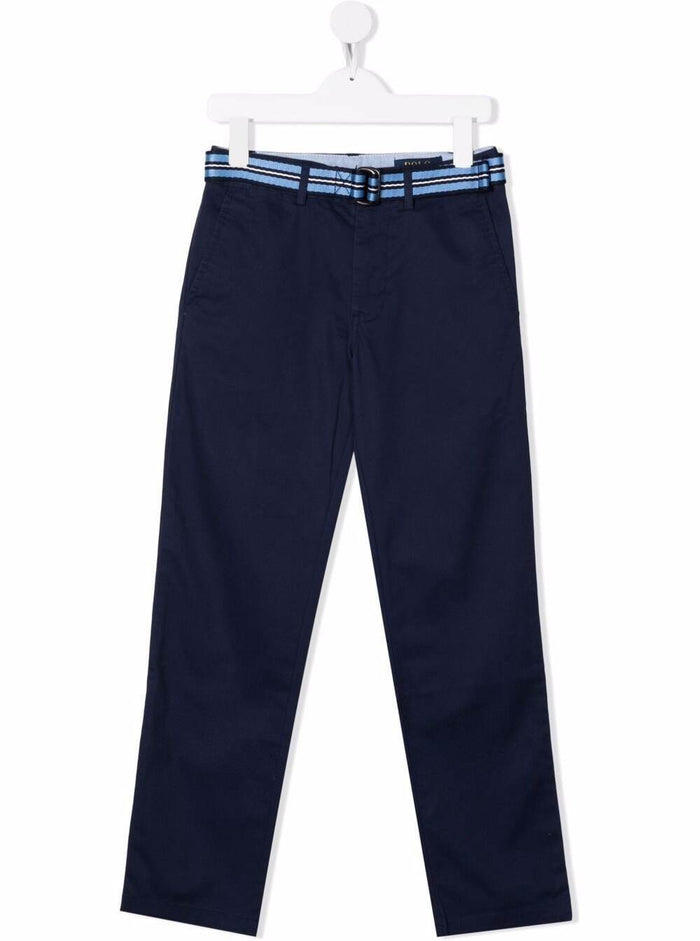 Polo Ralph Lauren Kids Boys Blue Cotton Trousers With Belt Blu Elastane