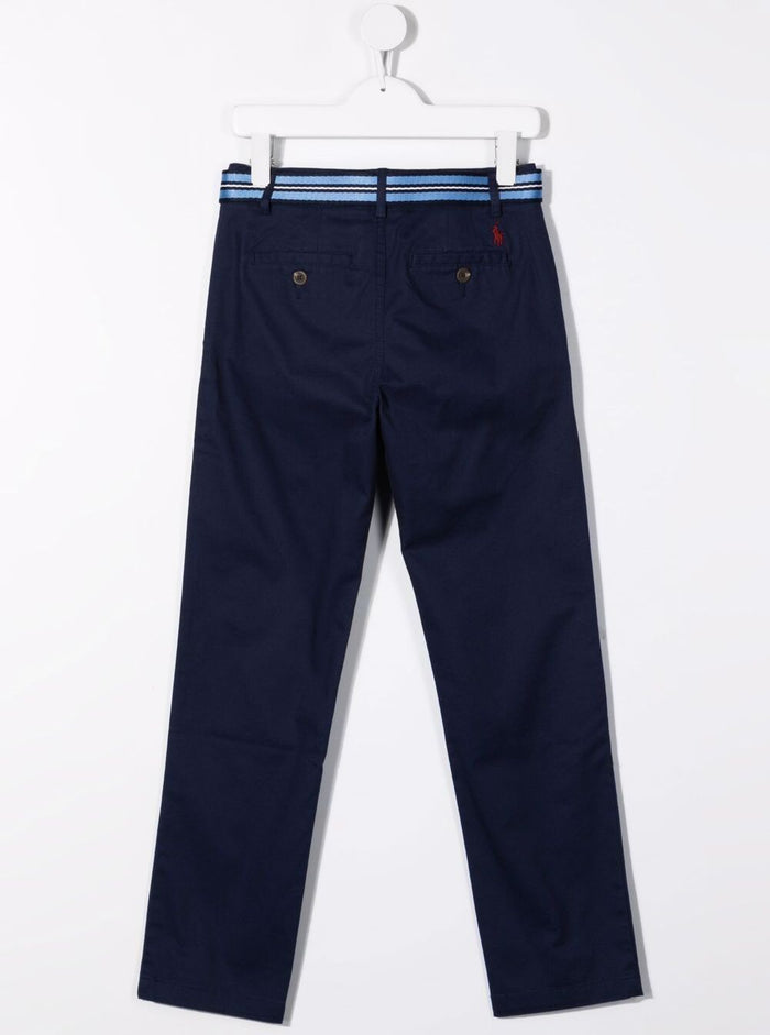 Polo Ralph Lauren Kids Boys Blue Cotton Trousers With Belt Blu Elastane