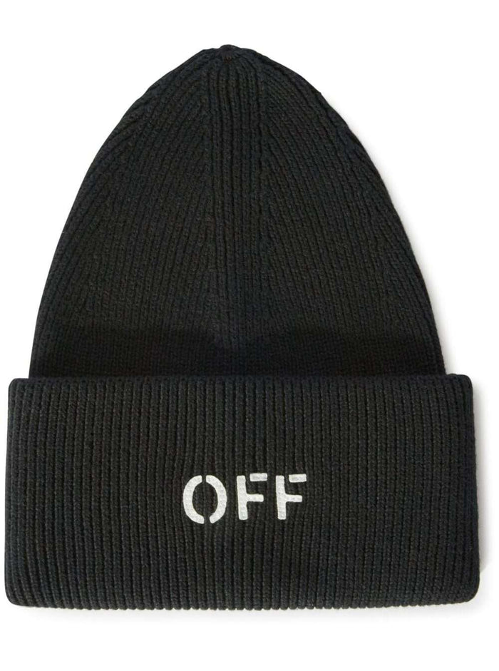 Off Stamp Loose Knit Beanie Black White Hats And Gloves