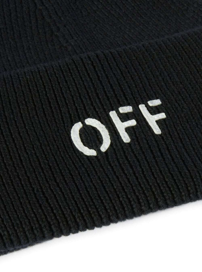 Off Stamp Loose Knit Beanie Black White Hats And Gloves