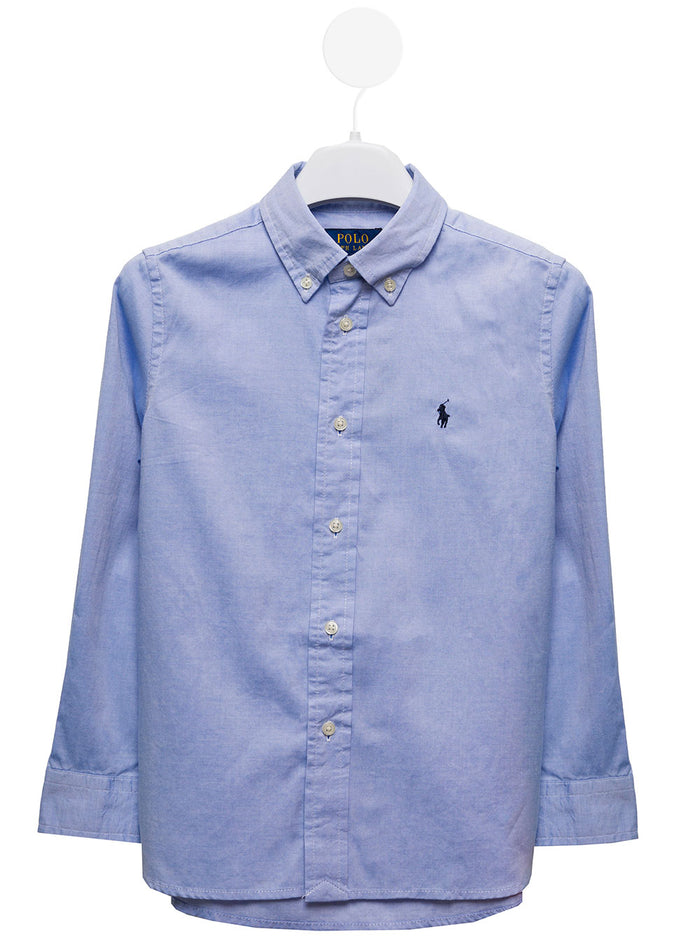 Light Blue Cotton Poplin Shirt With Logo Polo Ralph Lauren Kids Boy And Blouses