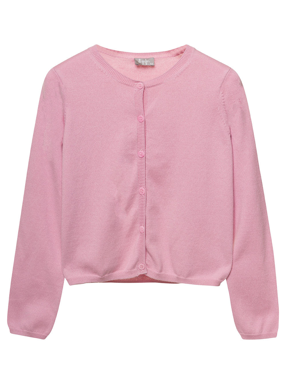 Pink Crewneck Cardigan With Buttons Cotton Girl Jersey