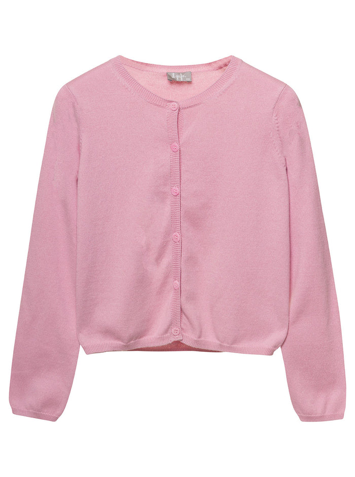 Pink Crewneck Cardigan With Buttons Cotton Girl Jersey