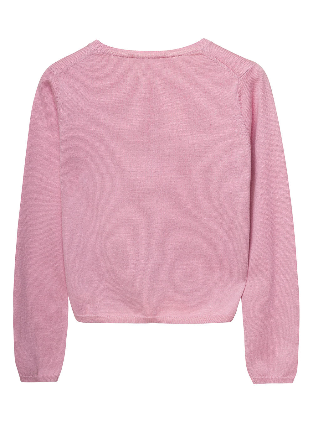 Pink Crewneck Cardigan With Buttons Cotton Girl Jersey