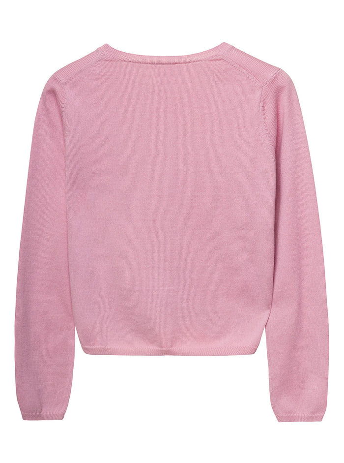 Pink Crewneck Cardigan With Buttons Cotton Girl Jersey