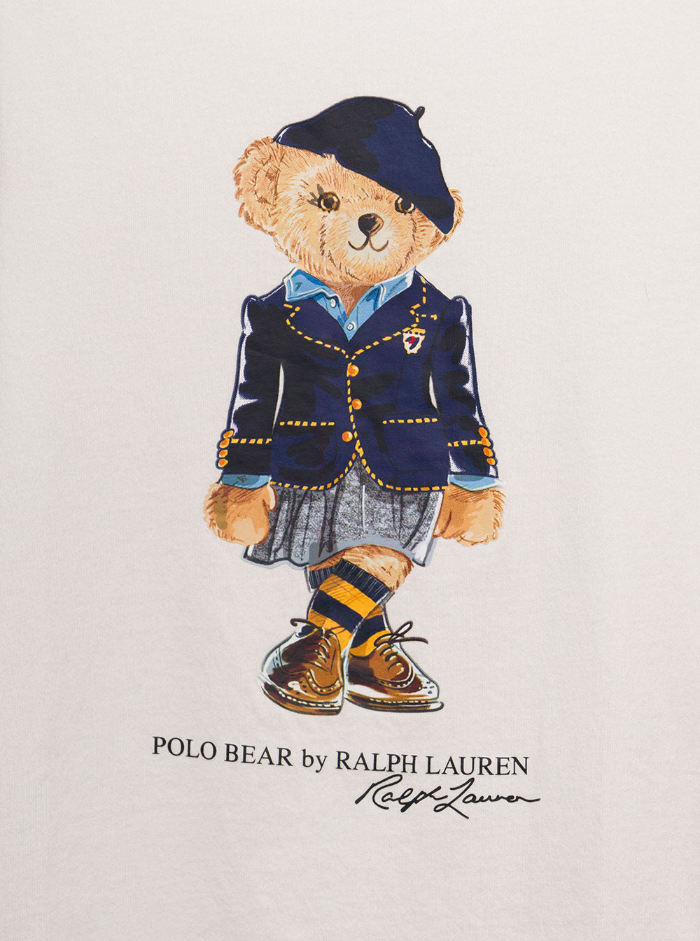 Long-Sleeved White Cotton T-Shirt With Bear Print Polo Ralph Lauren Girl Jersey