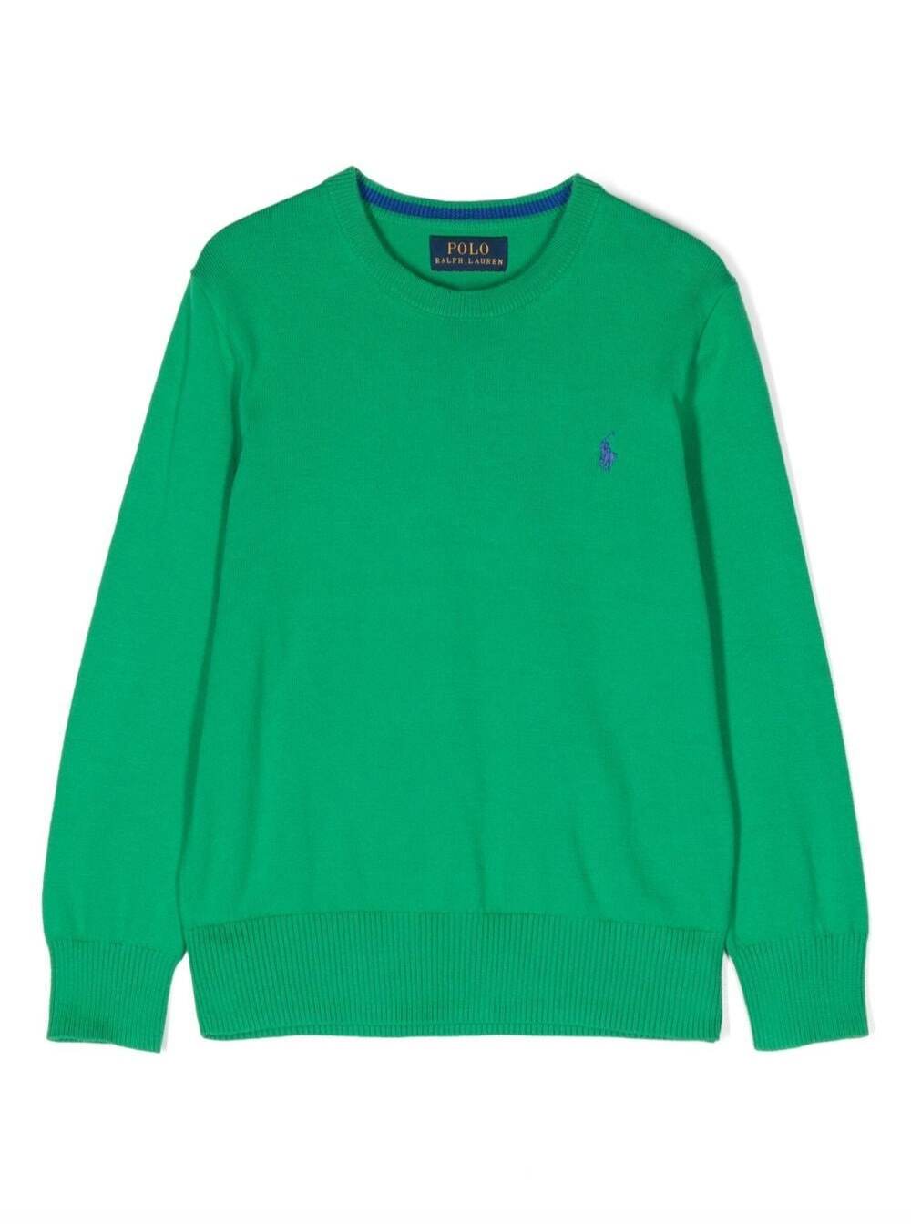 Green Sweater With Logo Embroidery Cotton Boy Jersey