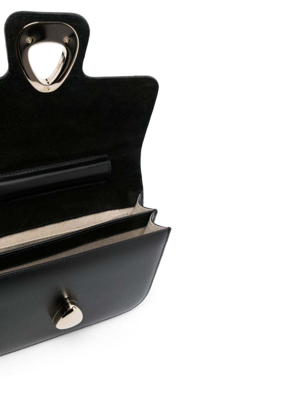 Astra Black Shoulder Bag With Embossed Logo Smooth Leather Woman Cow Crossbody