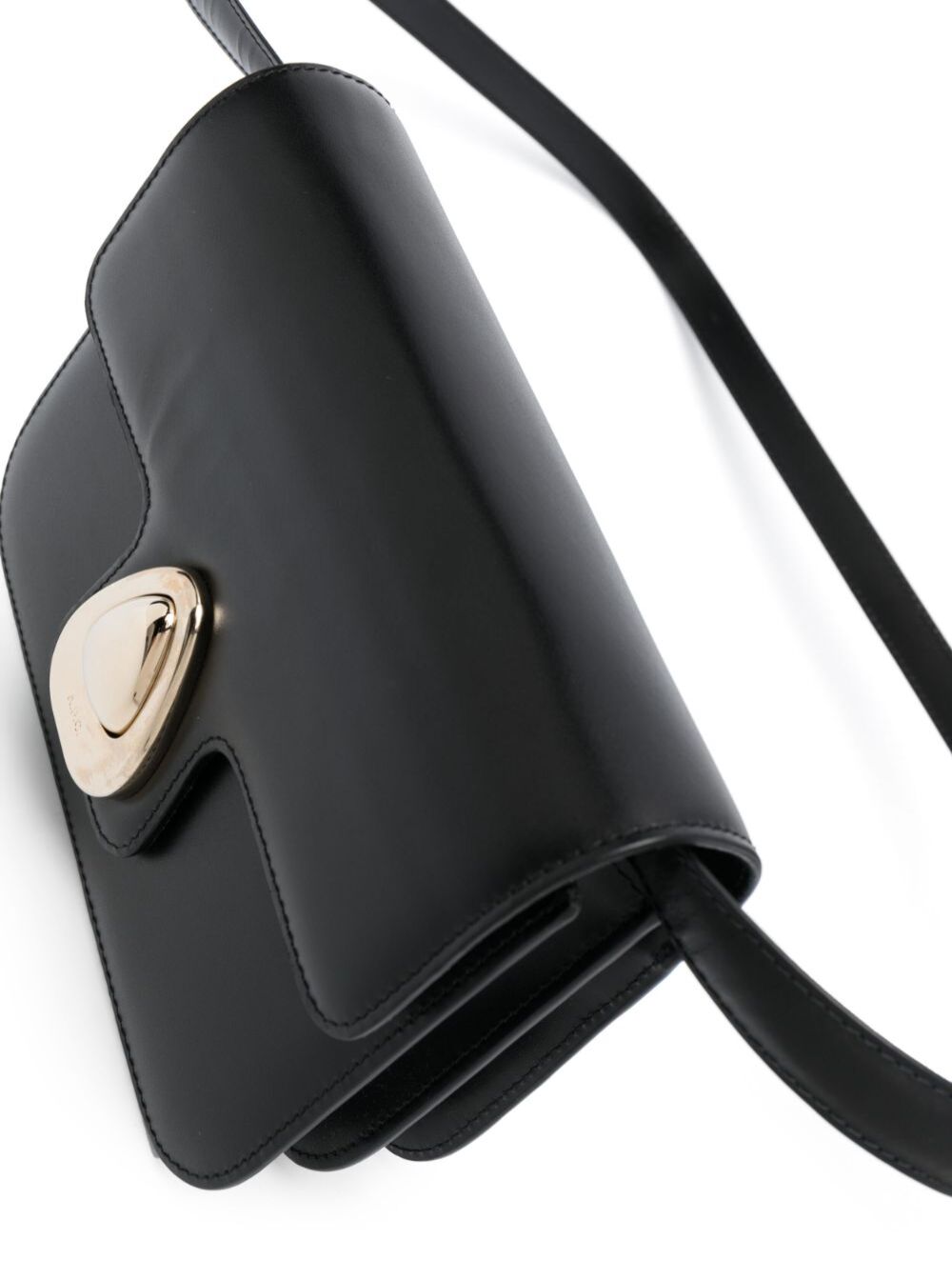 Astra Black Shoulder Bag With Embossed Logo Smooth Leather Woman Cow Crossbody