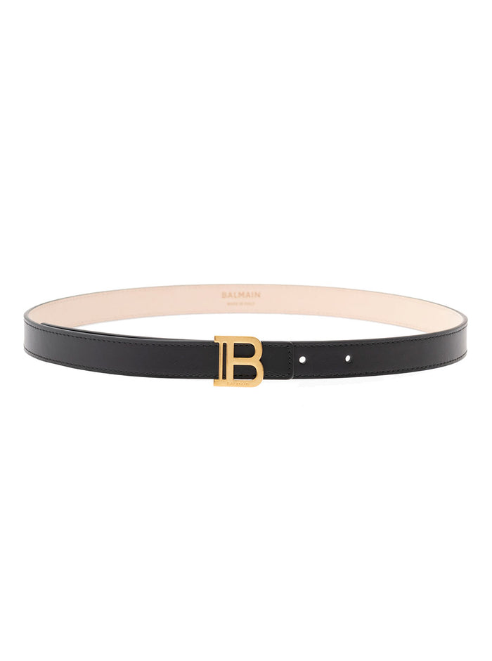 Black Belt With Logo Buckle Smooth Leather Woman Calf