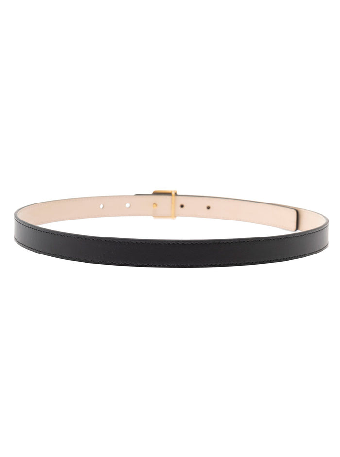 Black Belt With Logo Buckle Smooth Leather Woman Calf