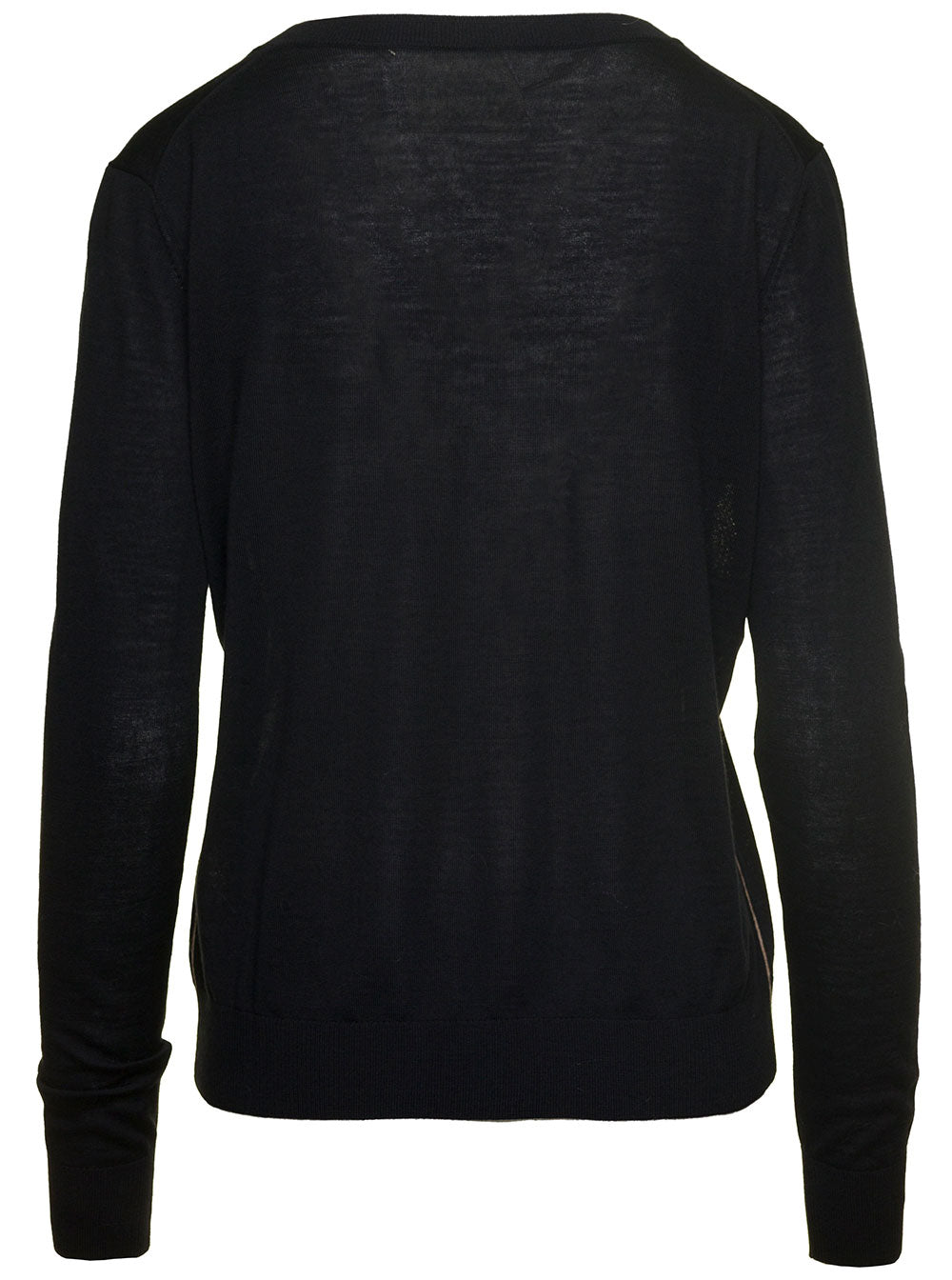 Black Pullover With V Neckline And Long Sleeves Wool Woman Organic Jersey