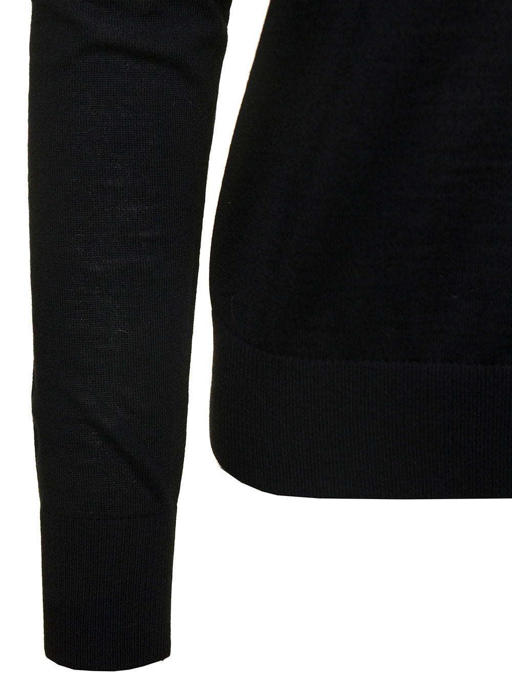 Black Pullover With V Neckline And Long Sleeves Wool Woman Organic Jersey