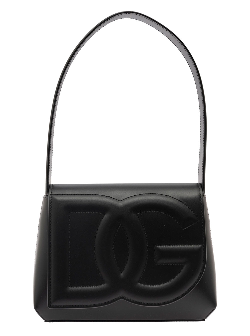 Dg Logo Black Shoulder Bag 3d Quilted Detail Smooth Leather Woman Calf