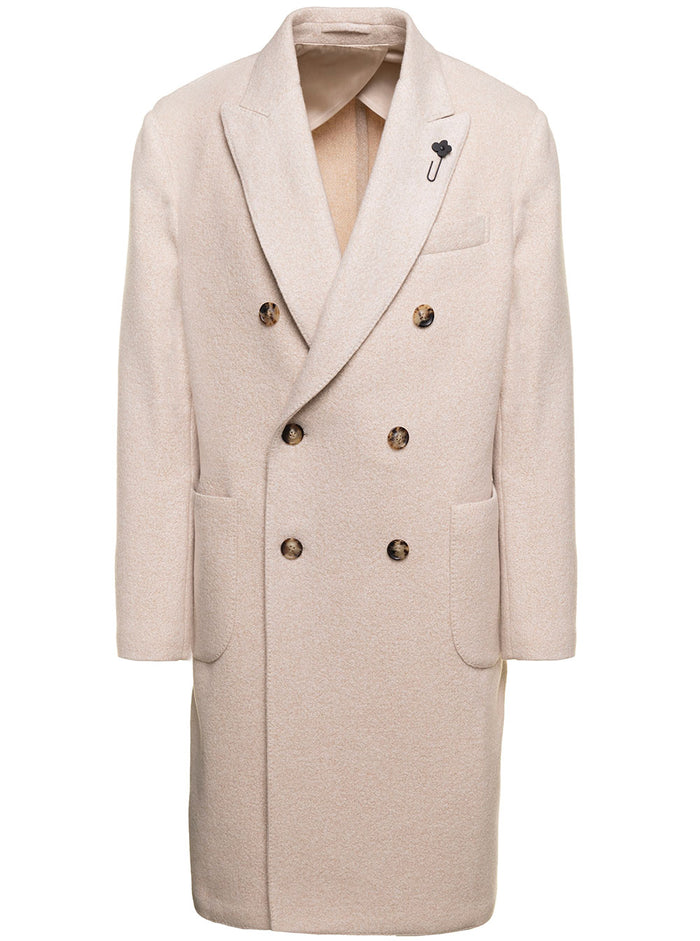 Cappotto Doppiopetto Medio Beige Wool Silk Polyammide Cashmere Outerwear