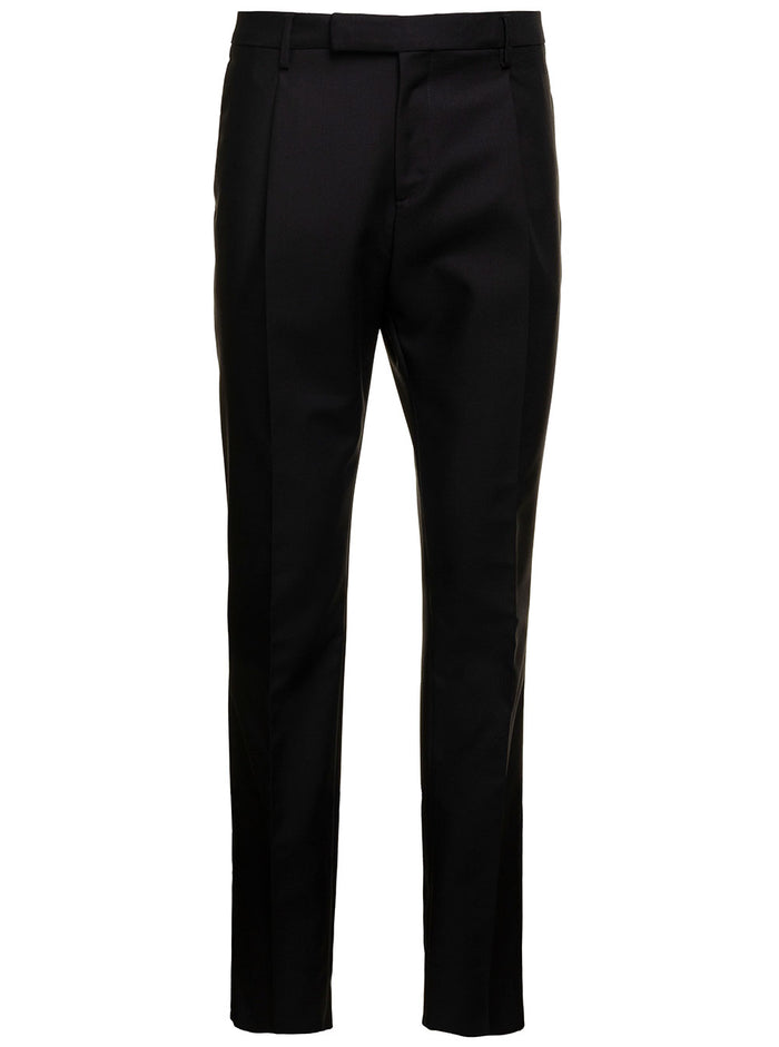 Pantalone 1 Pince Fondo 17,5 Black Wool Mohair Trousers