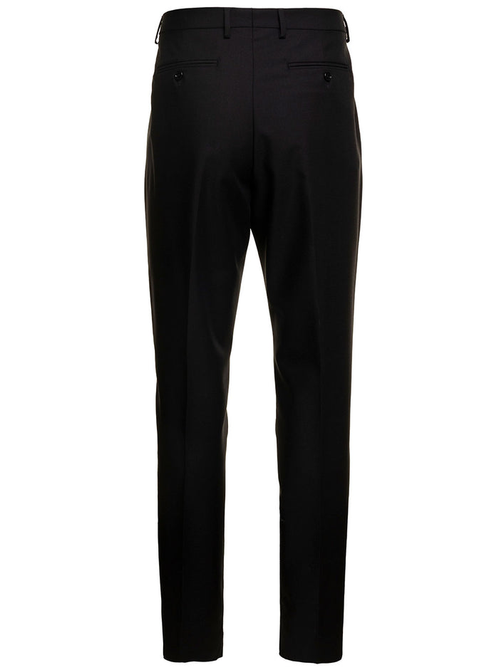 Pantalone 1 Pince Fondo 17,5 Black Wool Mohair Trousers