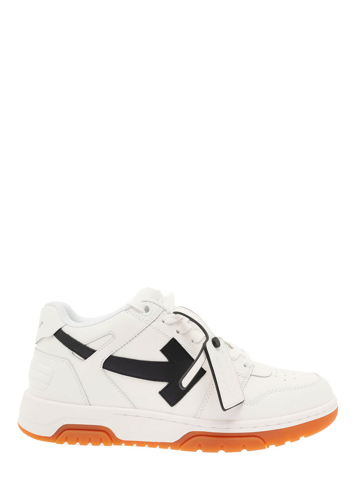 Out Of Office White Low Top Sneakers With Black Arrow Motif And Zip-Tie Tag Leather Man Calf