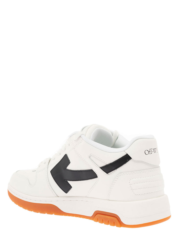 Out Of Office White Low Top Sneakers With Black Arrow Motif And Zip-Tie Tag Leather Man Calf