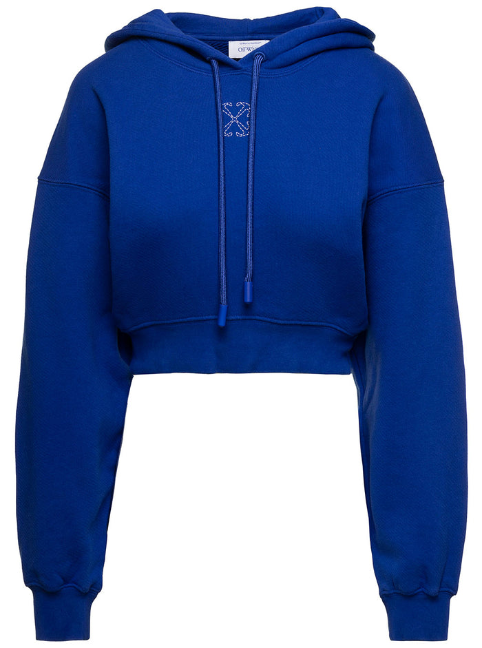 Embr Mini Arrow Crop Hoodie Blue White Blu Cotton Sweatshirts