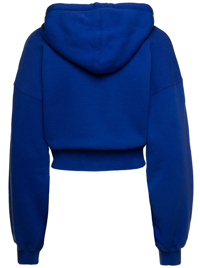 Embr Mini Arrow Crop Hoodie Blue White Blu Cotton Sweatshirts