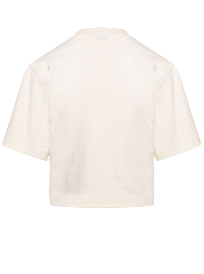 Small Arrow Pearls Crop Tee Beige Bla White Cotton Tshirts And Polo Shirts