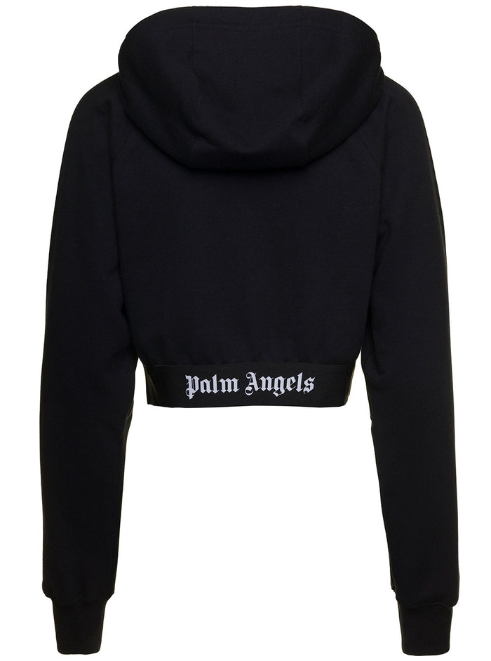 Logo Tape Zipped Hoody Black Cotton Sweatshirts