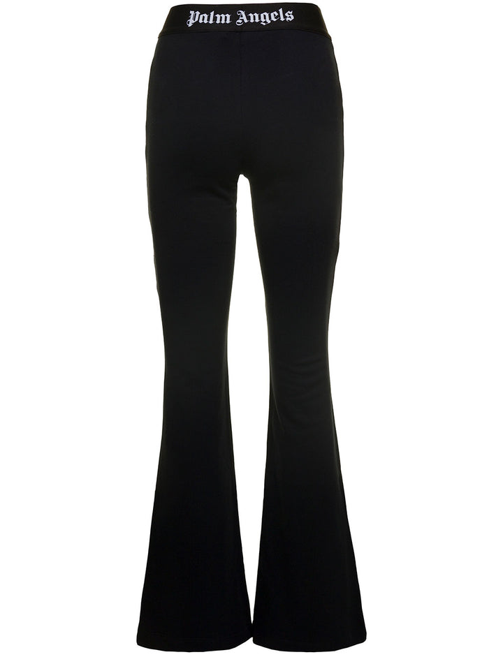 Logo Tape Flare Sweatpants Black Cotton Trousers