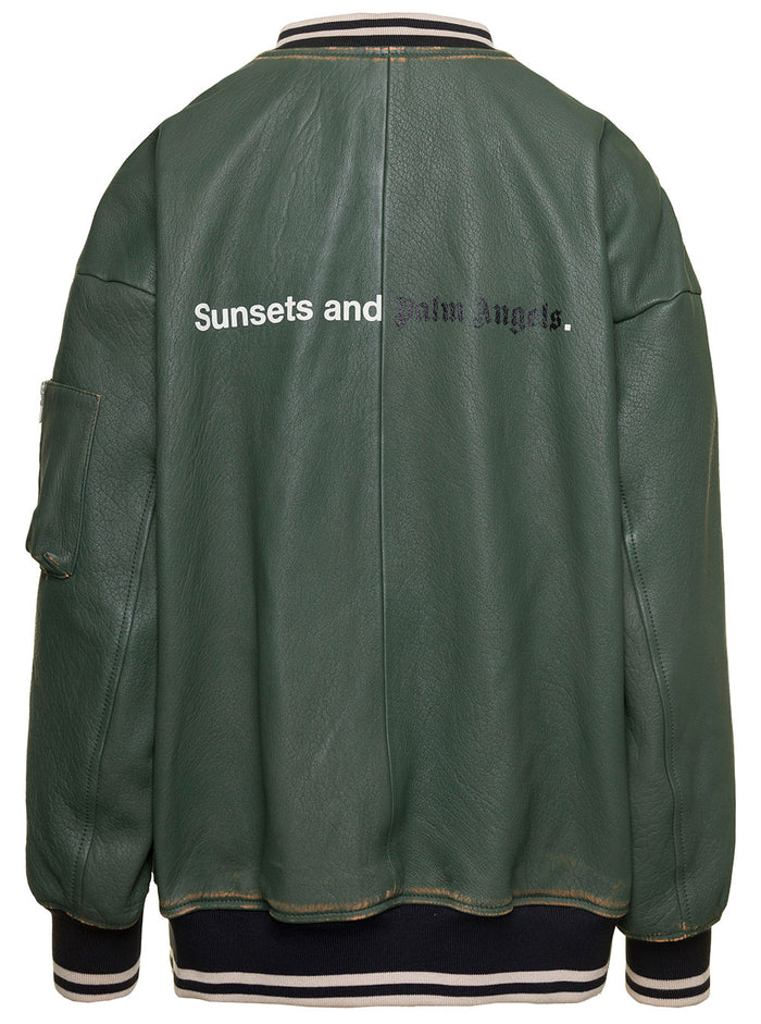 Sunset Leather Bomber Green Outerwear