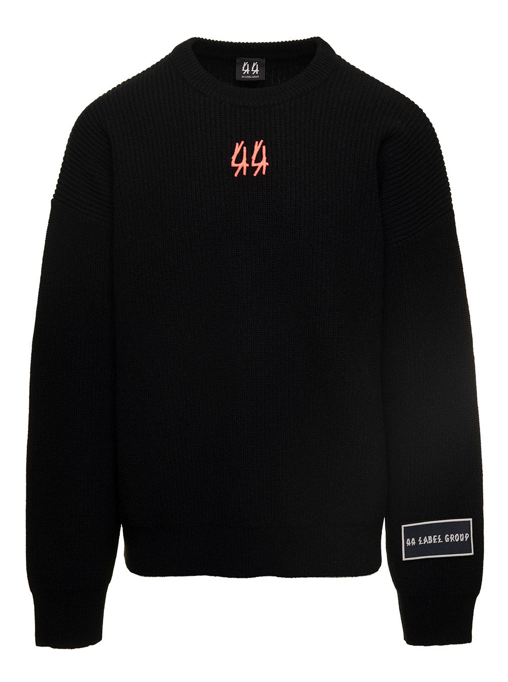 Kelvin Black Sweater With Logo Patch And Print Wool Blend Man Polyammide Sweatshirts