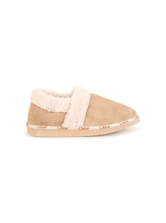 Beige Slippers With Logo Print Leather Girl Calf Ankle Boots