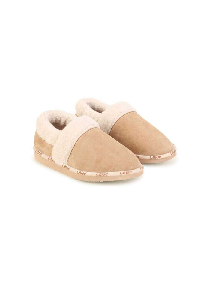 Beige Slippers With Logo Print Leather Girl Calf Ankle Boots