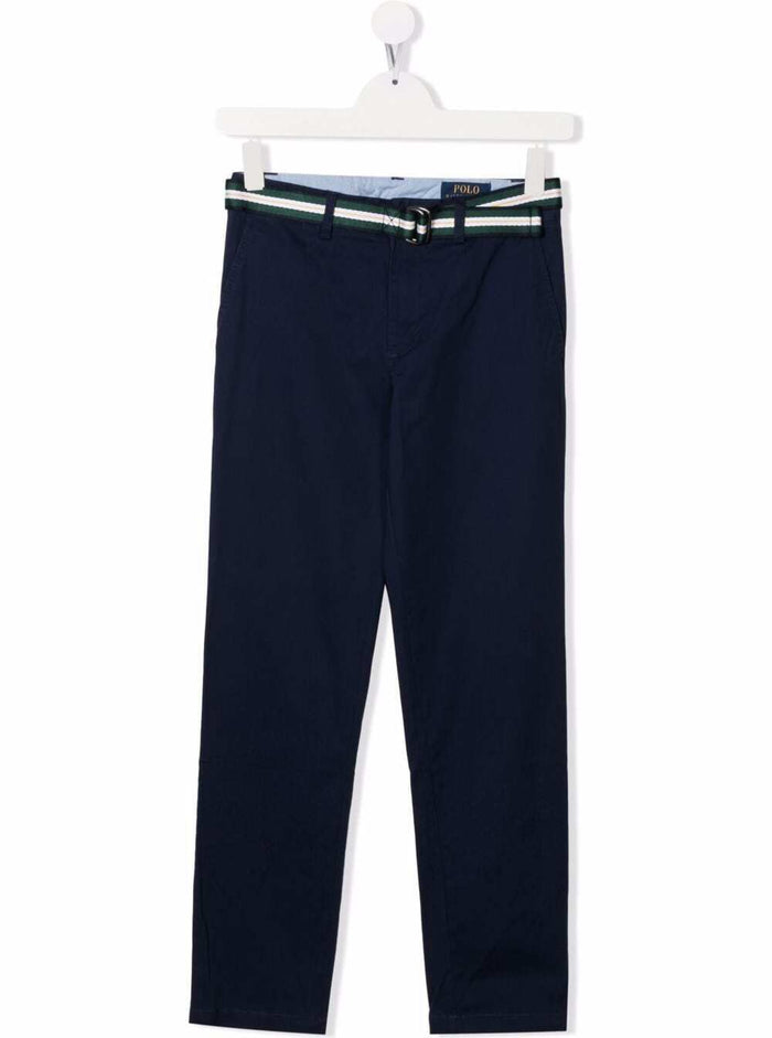 Polo Ralph Lauren Kids Boys Blue Cotton Trousers With Belt Blu Elastane