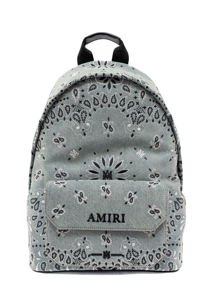 Light Blue Backpack With Bandana Embroidered Motif And Logo Cotton Denim Man Blu Backpacks Belt Bags