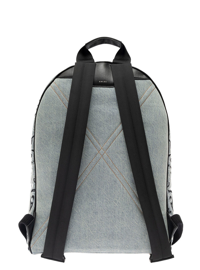 Light Blue Backpack With Bandana Embroidered Motif And Logo Cotton Denim Man Blu Backpacks Belt Bags