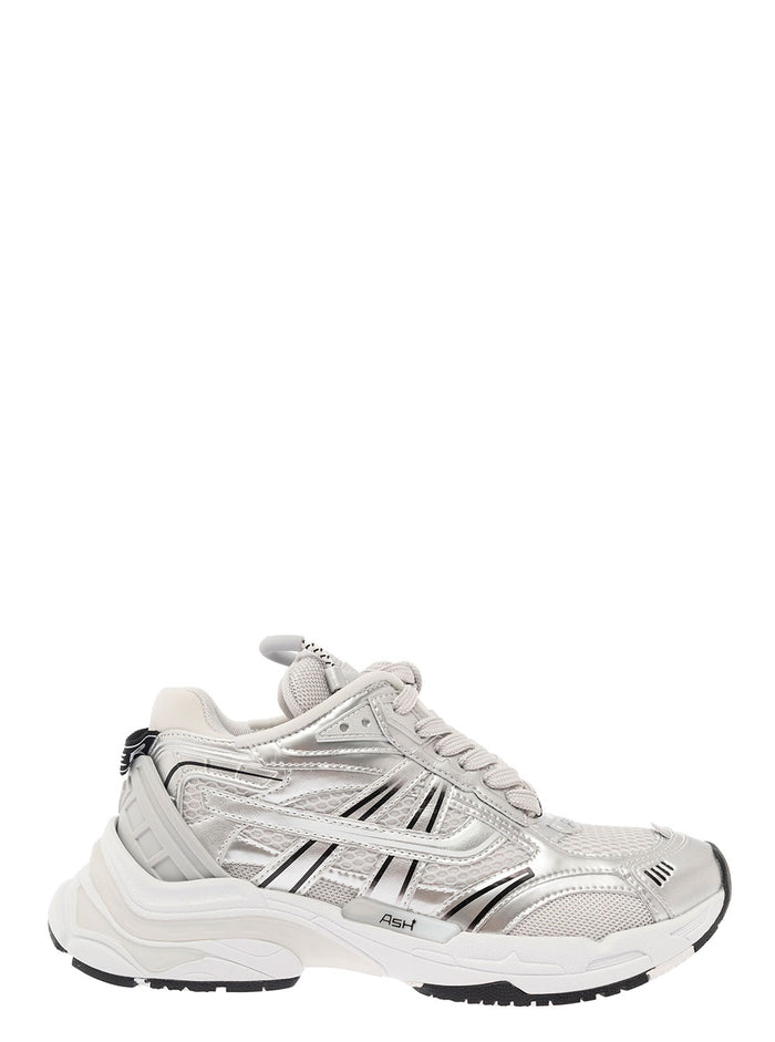 Race White Low Top Sneakers With Metallic Details Mixed Tech Materials Woman